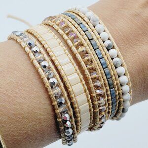 Victoria Emerson 5X Wrap Bracelet Howlite Faceted Glass Beads Tila Beads